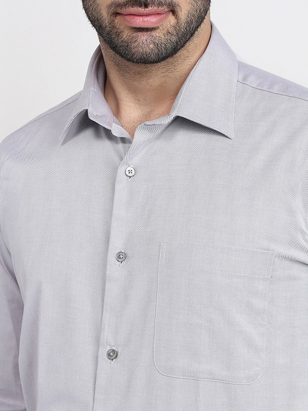 Raymond Men Grey Solid Chambray Regular Fit Cotton Full Sleeve Cut Away Collar Formal Shirt