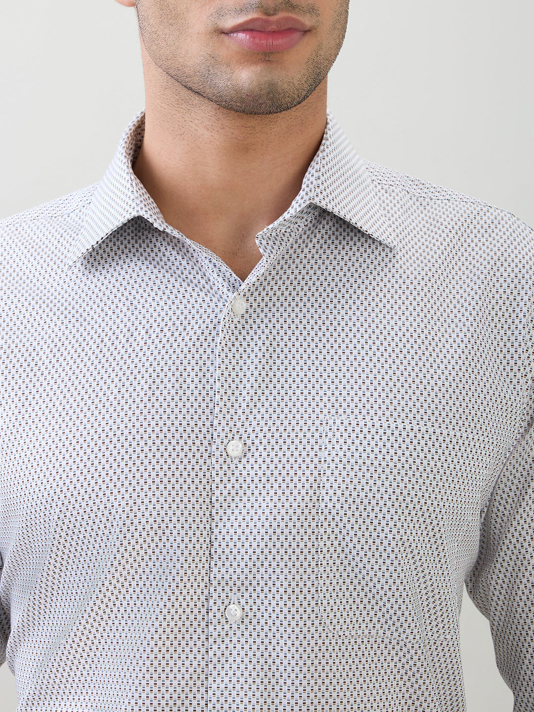 Raymond Men White Printed Regular Fit Cotton Full Sleeve Formal Shirt