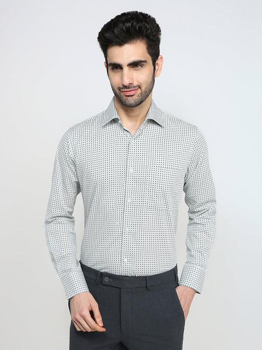 Raymond Men White Printed Regular Fit Cotton Full Sleeve Formal Shirt