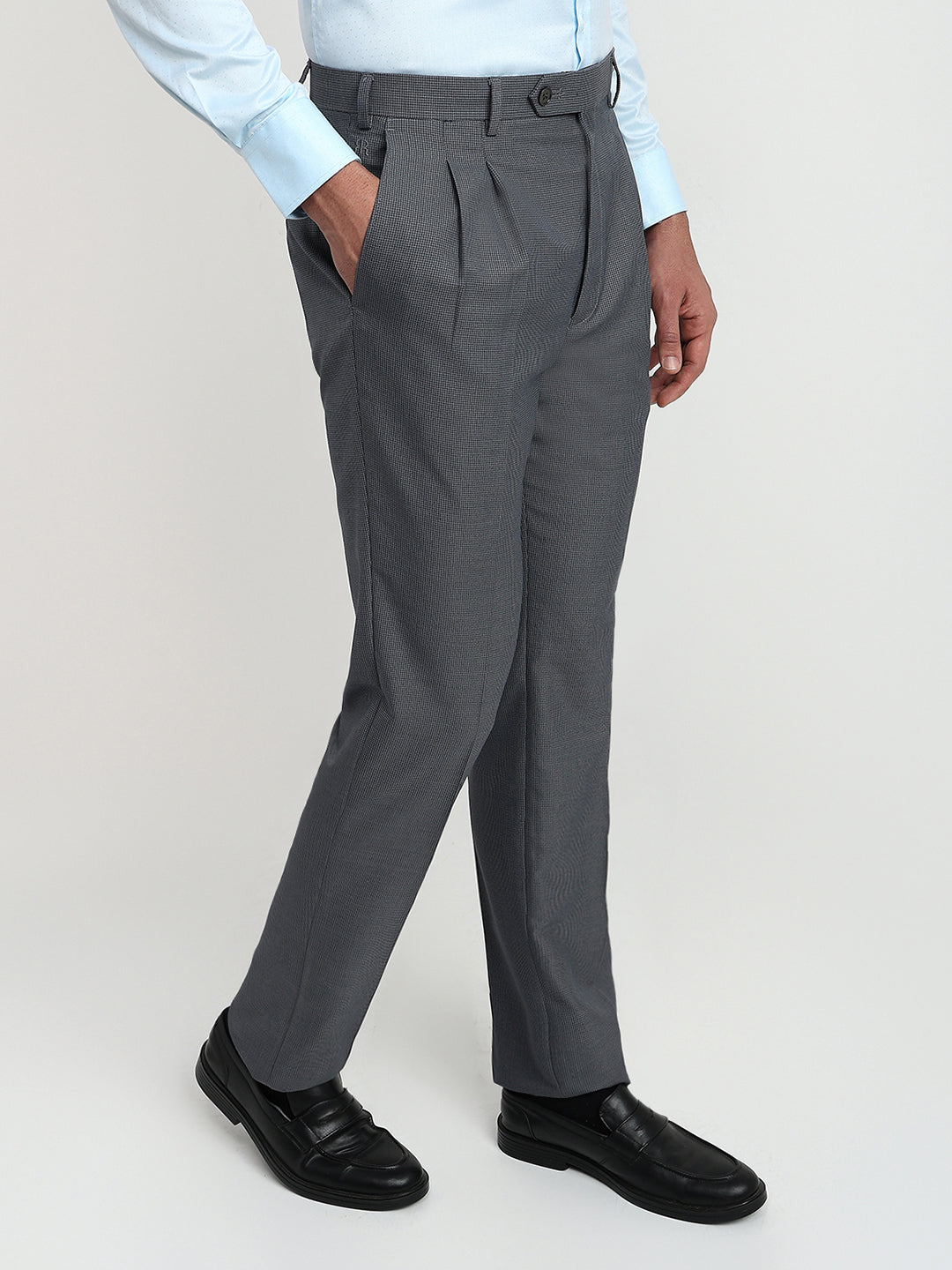 Raymond Men Grey Structure Classic Fit Cotton Blend Trouser