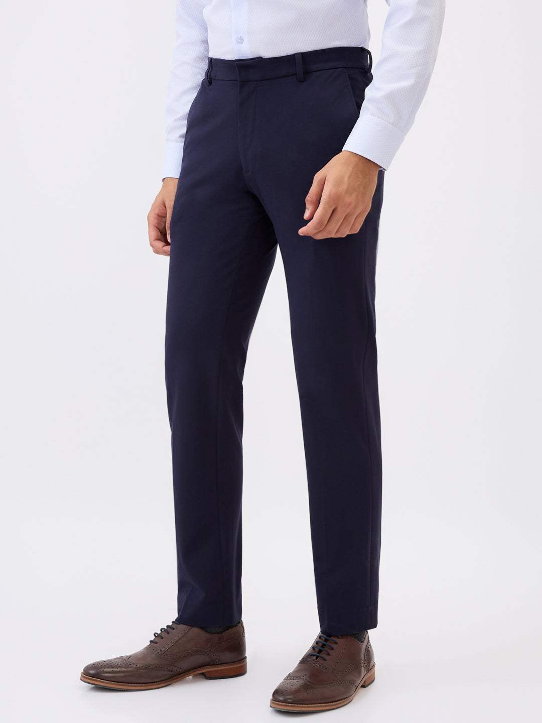 Raymond Men Blue Solid Slim Fit Terry Blend Trouser