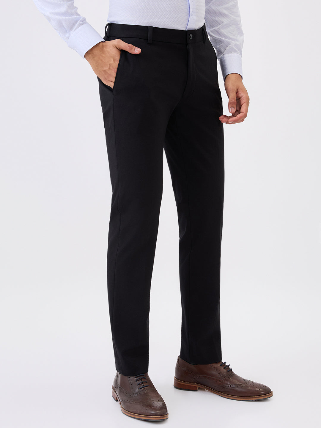 Raymond Men Black Solid Slim Fit Terry Blend Trouser