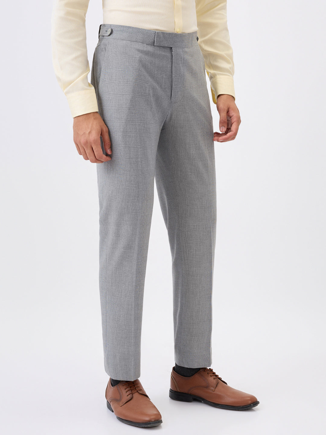 Raymond Men Khaki Checks Slim Fit Terylene Blend Trouser