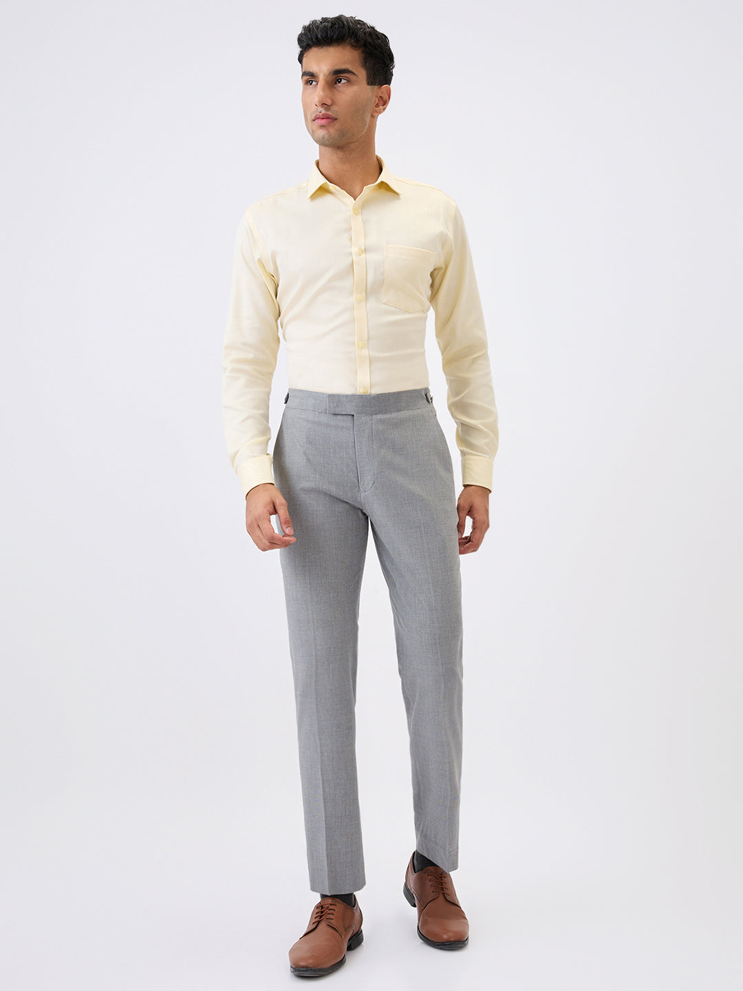 Raymond Men Khaki Checks Slim Fit Terylene Blend Trouser