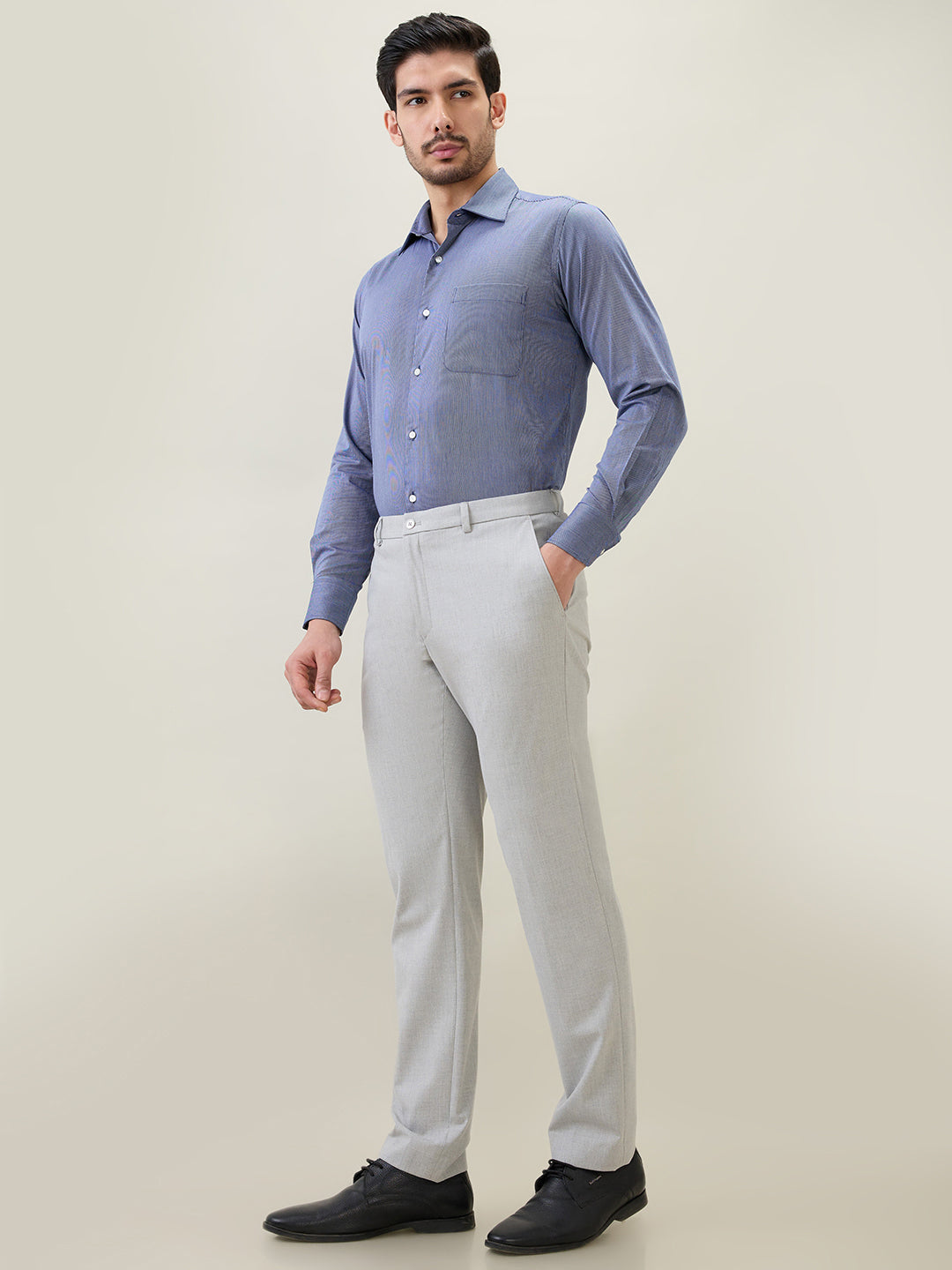 Raymond Men Grey Structure Slim Fit Polyester Blend Trouser