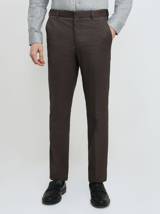 Raymond Men Brown Solid Contemporary Fit Polyester Blend Trouser