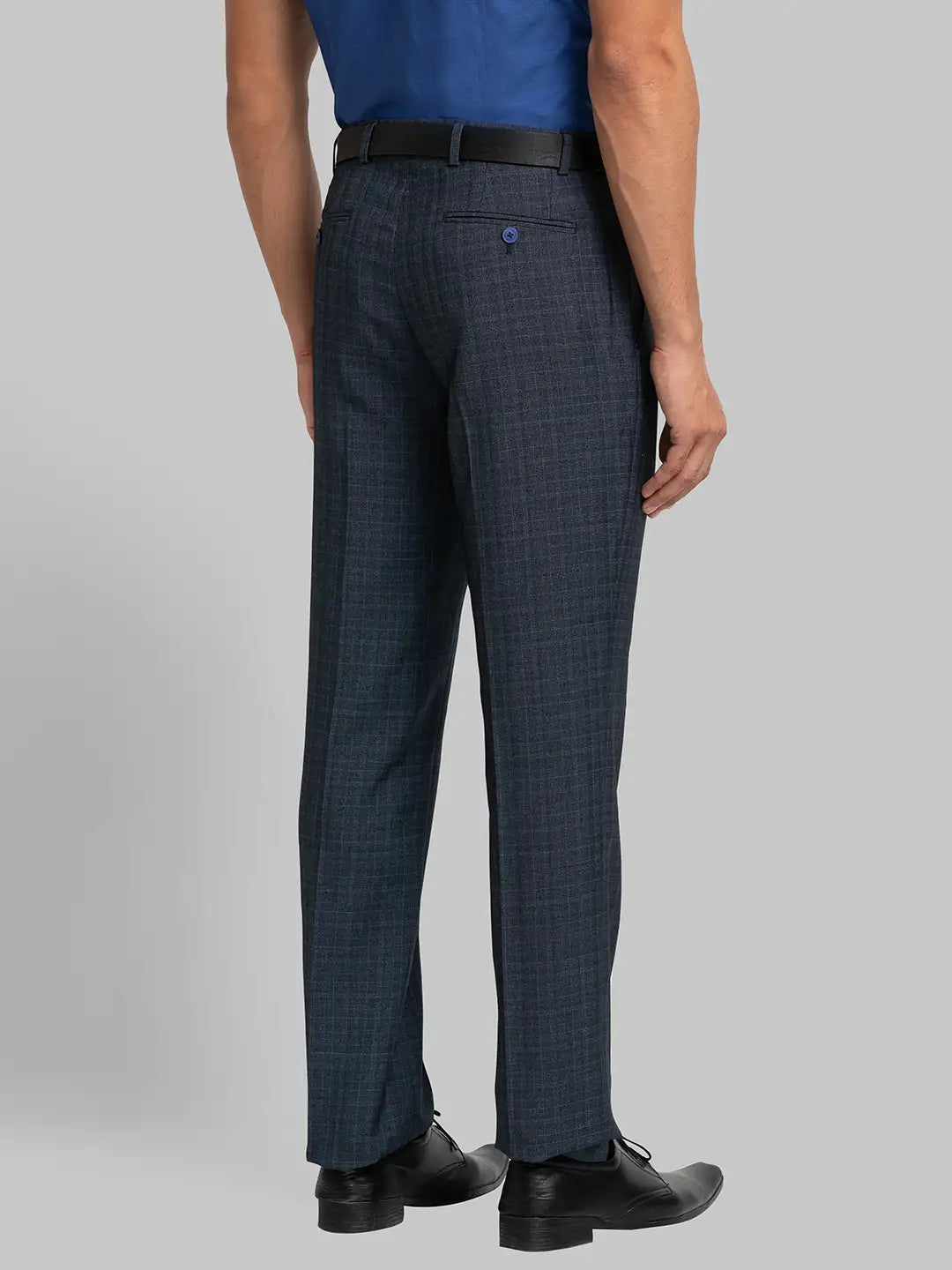 Men Blue Slim Fit Checks Terry Rayon Blend Trouser