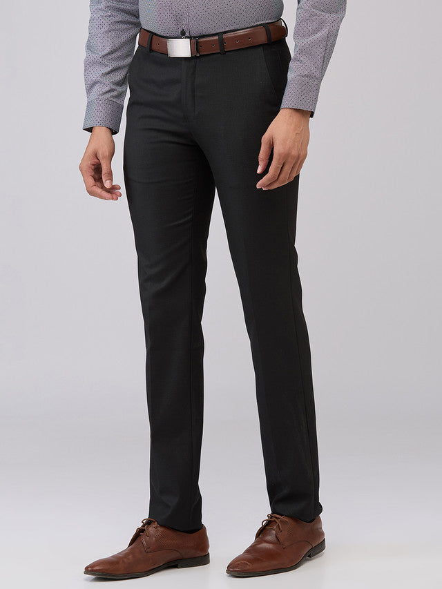 Raymond Men Black Structure Slim Fit Polyester Blend Trouser