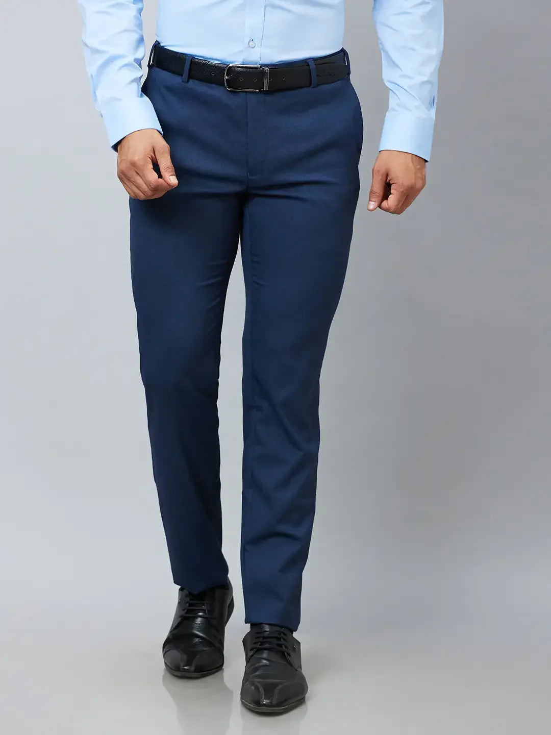 Raymond Men Blue Solid Slim Fit Polyester Blend Trousers