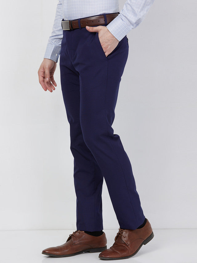 Raymond Men Blue Solid Slim Fit Polyester Blend Trouser