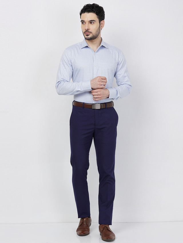 Raymond Men Blue Solid Slim Fit Polyester Blend Trouser