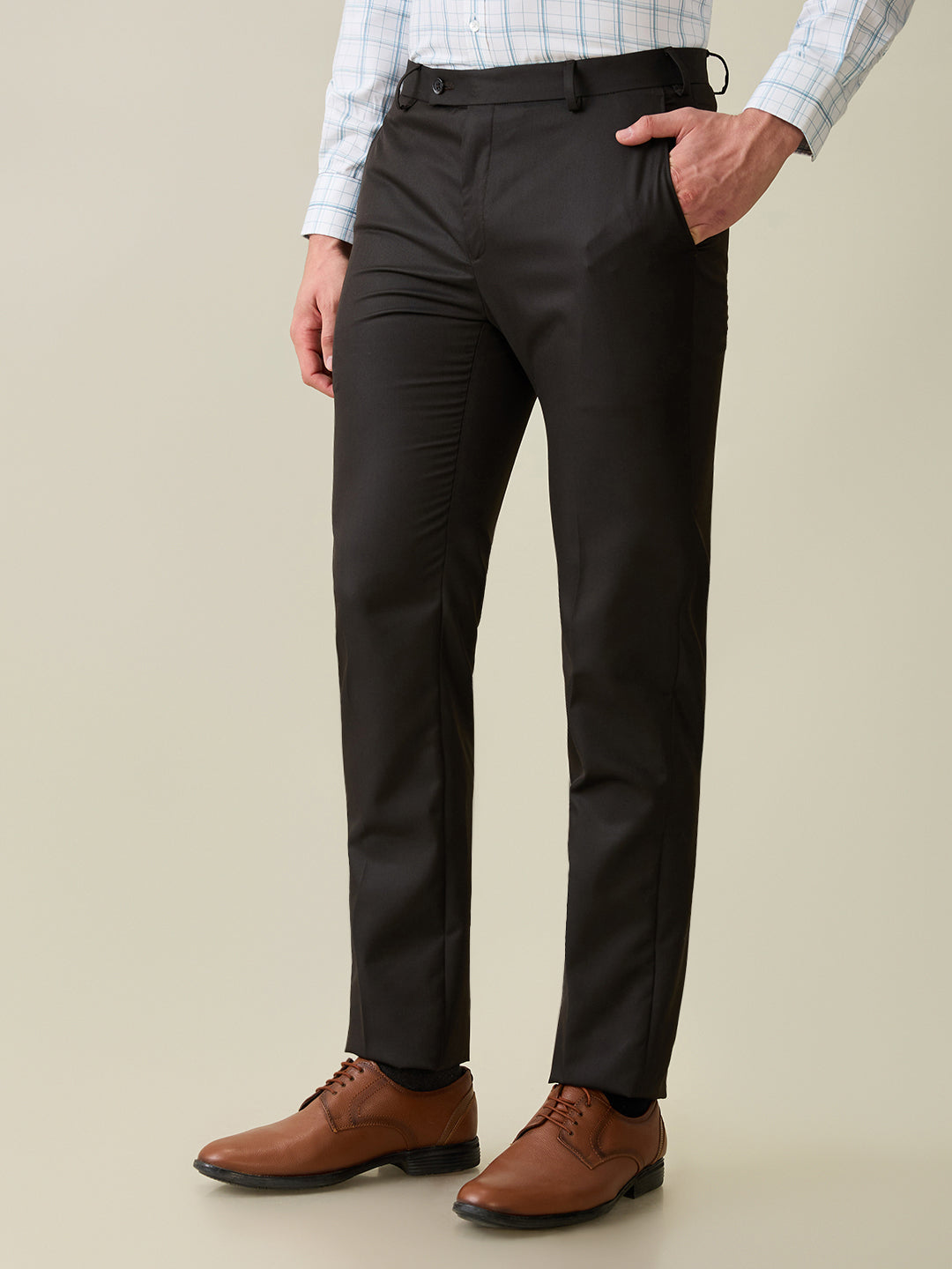 Raymond Men Brown Solid Slim Fit Polyester Blend Trouser
