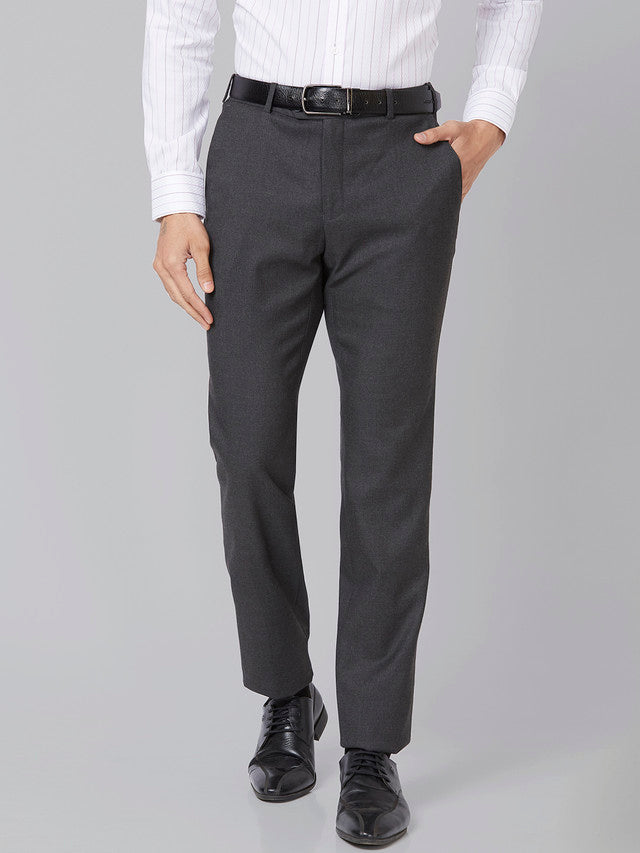 Raymond Men Grey Structure Slim Fit Polyester Blend Trouser