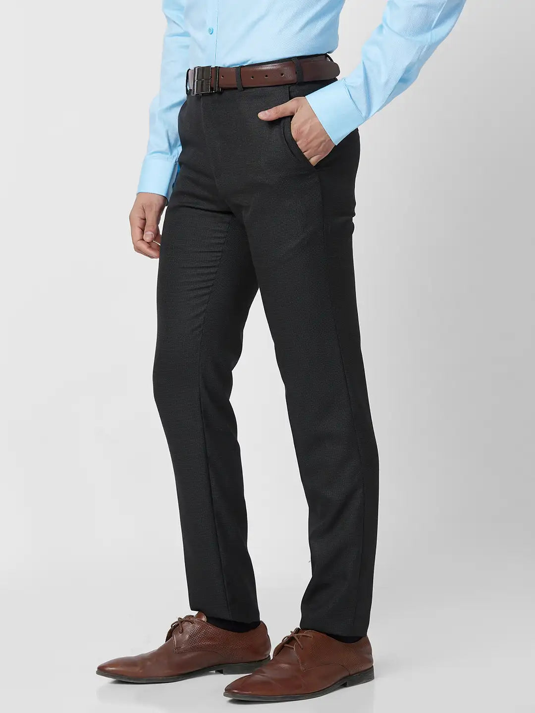 Raymond Men Grey Structure Slim Fit Polyester Blend Trouser