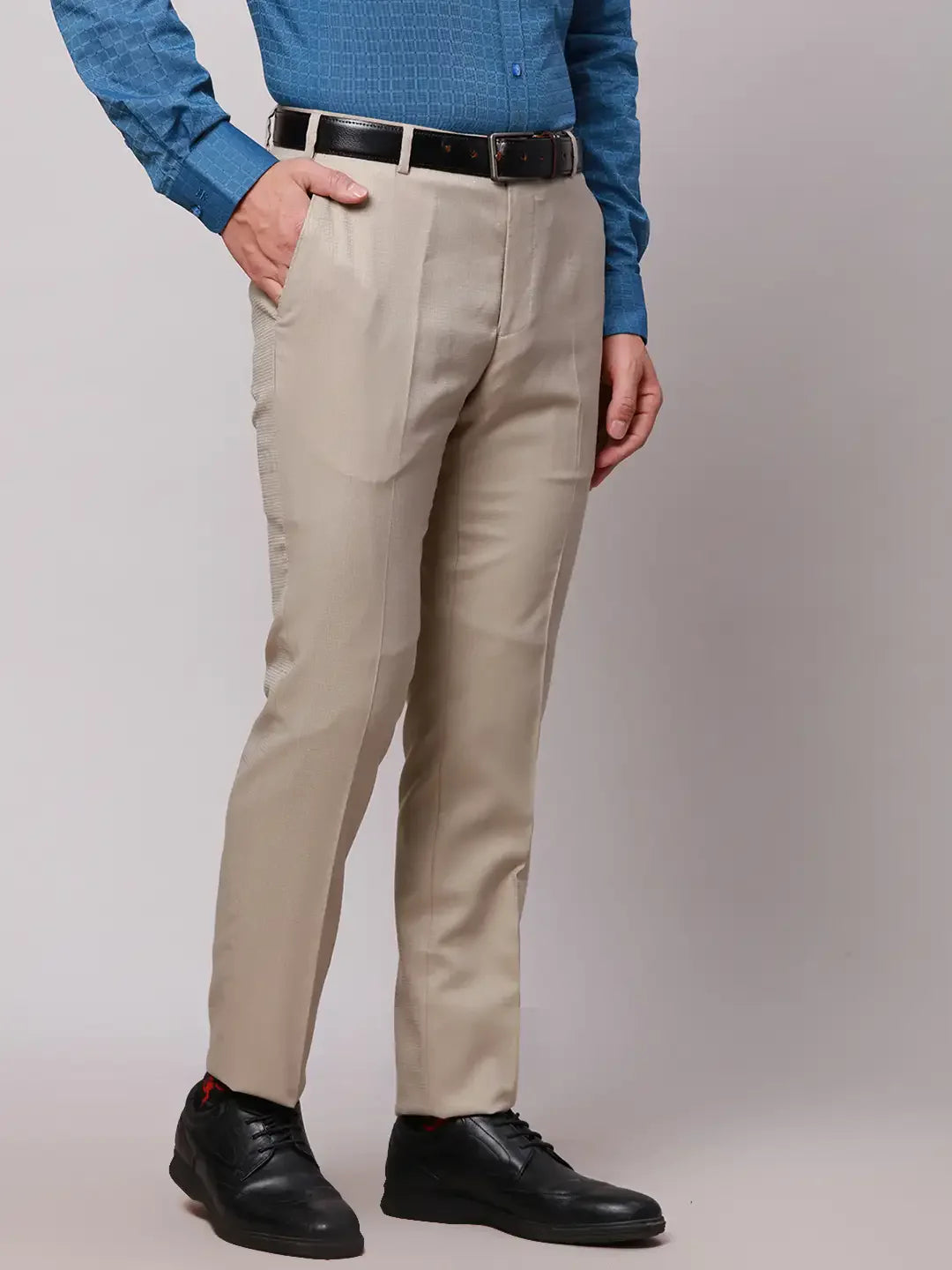 Raymond Men Fawn Slim Fit Structured Polyester Blend Trouser