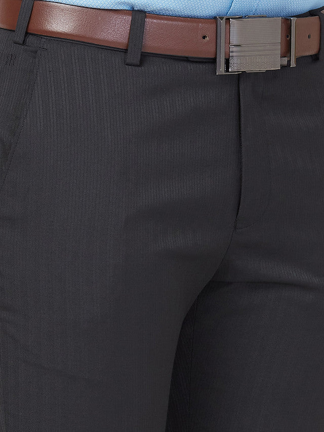 Raymond Men Black Stripe Slim Fit Polyester Blend Trouser