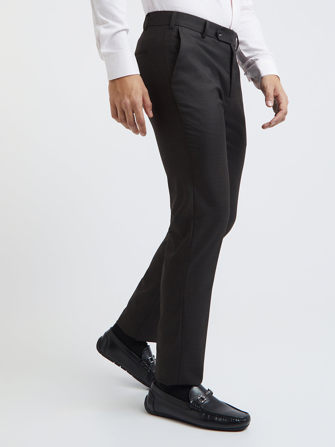 Raymond Men Brown Checks Slim Fit Polyester Blend Trouser