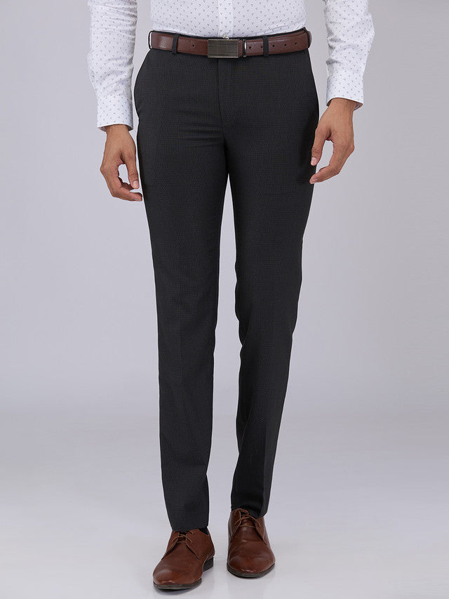 Raymond Men Black Structure Slim Fit Polyester Blend Trouser