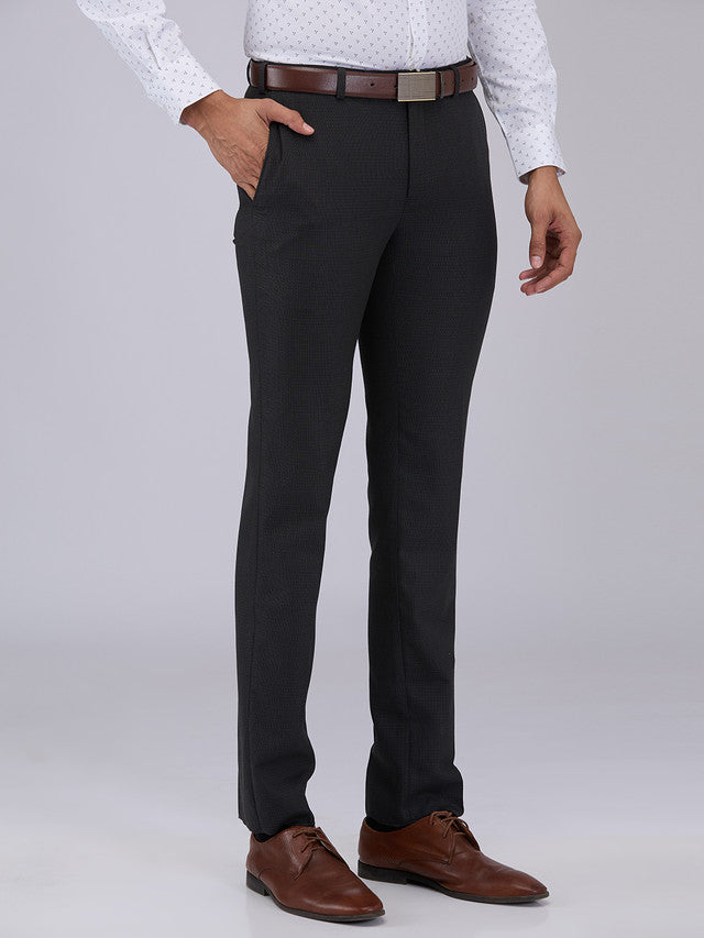 Raymond Men Black Structure Slim Fit Polyester Blend Trouser