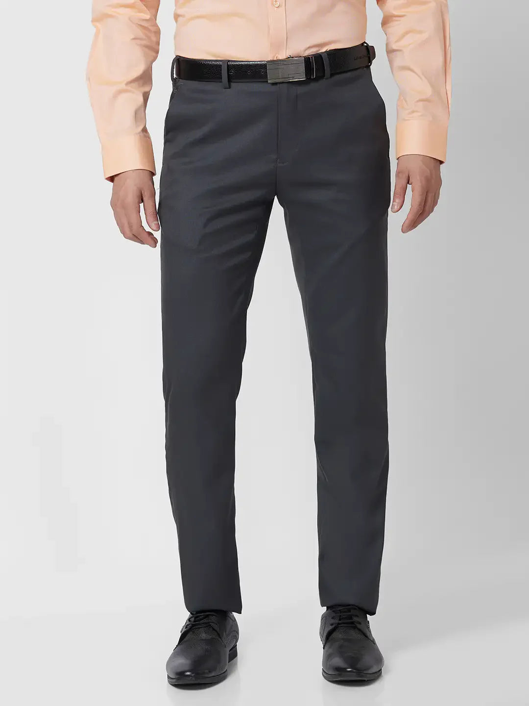 Raymond Men Grey Checks Slim Fit Polyester Blend Trouser