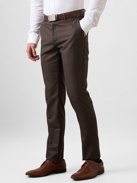 Raymond Men Brown Checks Slim Fit Polyester Blend Trouser