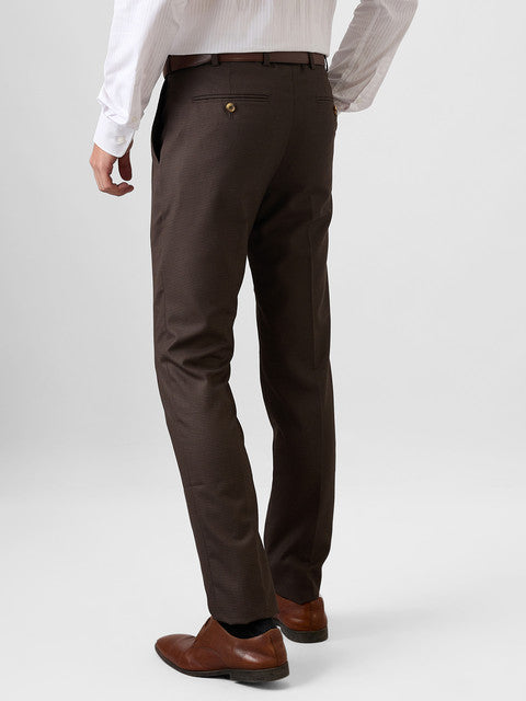 Raymond Men Brown Checks Slim Fit Polyester Blend Trouser