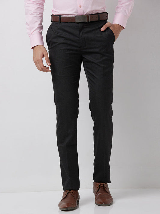 Raymond Men Grey Solid Slim Fit Polyester Blend Trouser