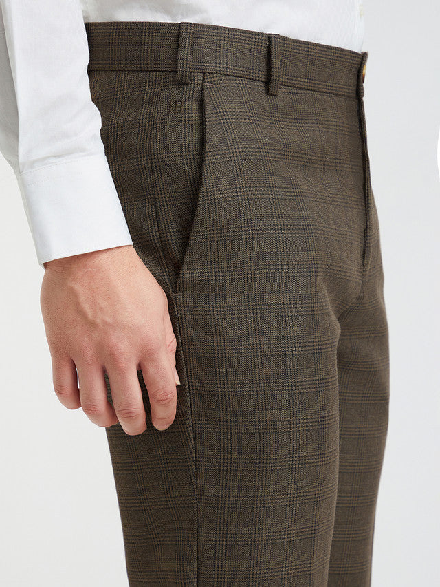 Raymond Men Brown Checks Slim Fit Polyester Blend Trouser
