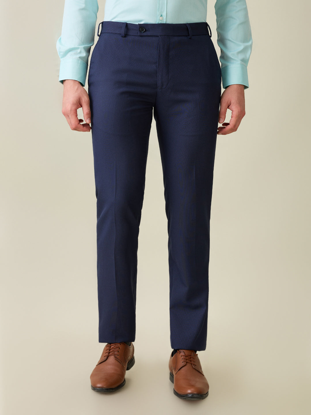 Raymond Men Blue Structure Slim Fit Polyester Blend Trouser