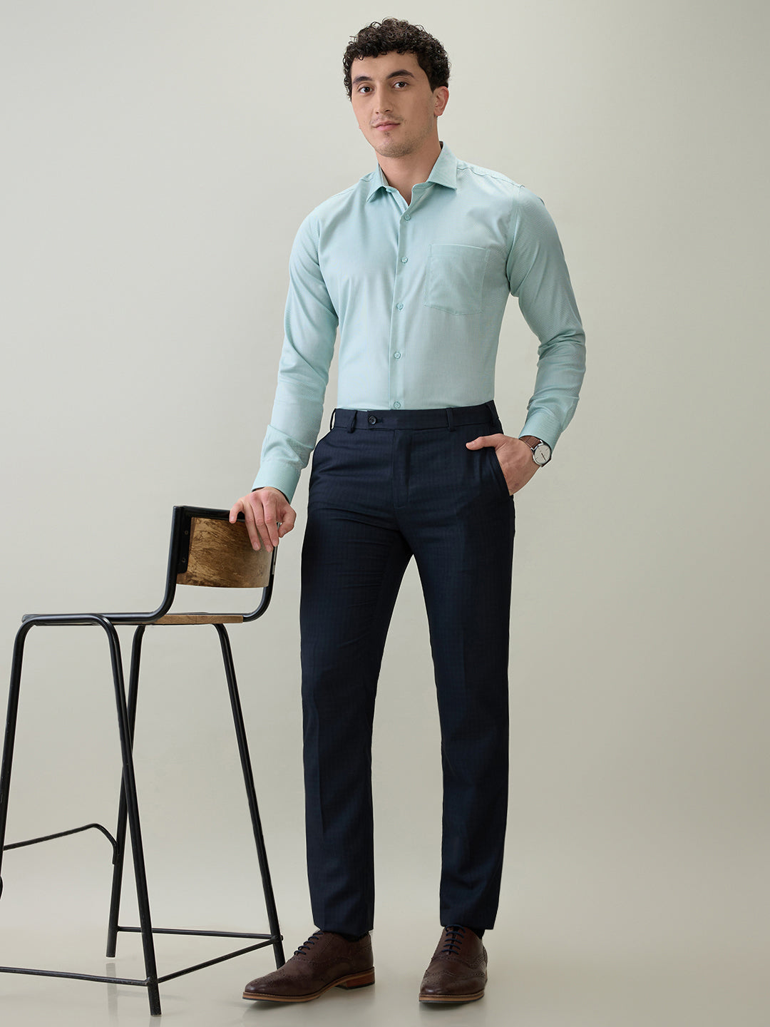 Raymond Men Brown Structure Slim Fit Polyester Blend Trouser