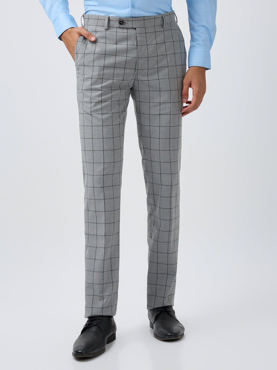 Raymond Men Grey Checks Slim Fit Polyester Blend Trouser