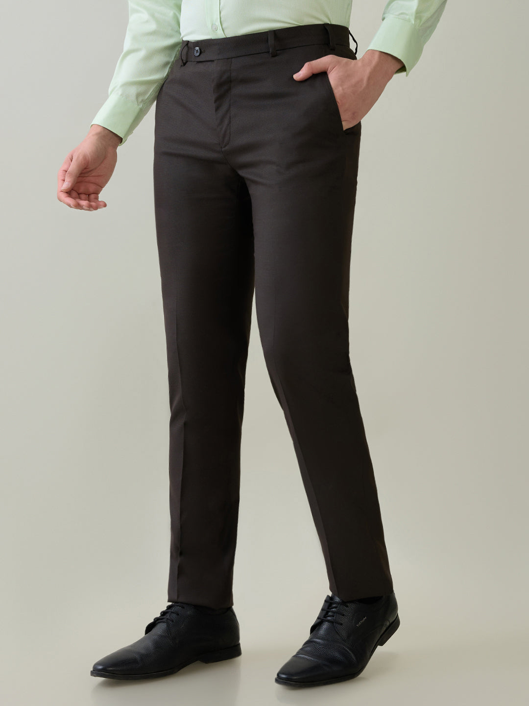 Raymond Men Brown Structure Slim Fit Polyester Blend Trouser