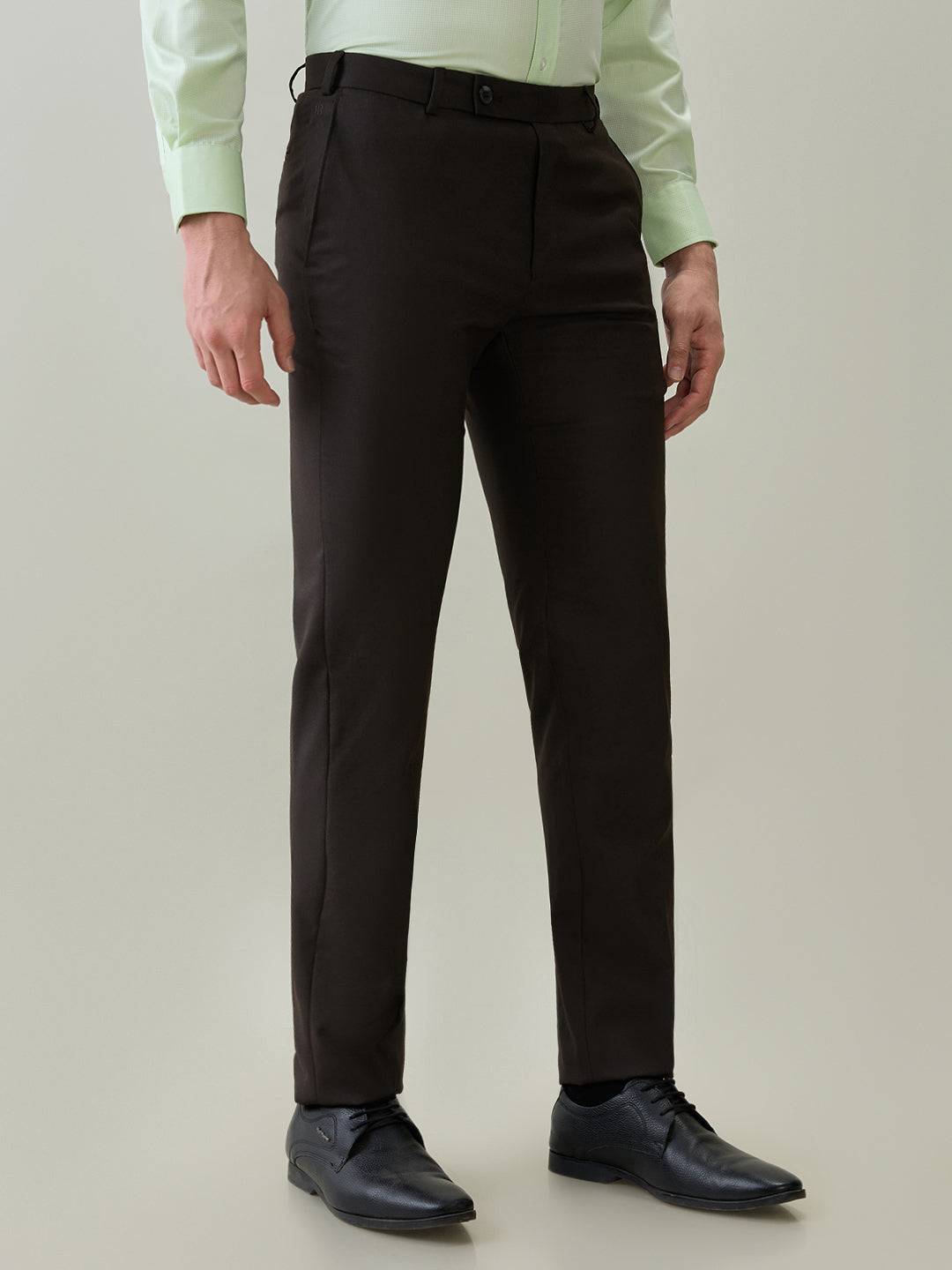 Raymond Men Brown Structure Slim Fit Polyester Blend Trouser