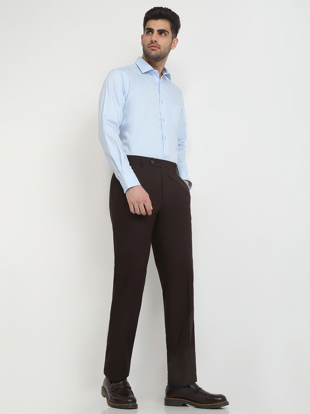 Raymond Men Brown Solid Contemporary Fit Terylene Blend Trouser