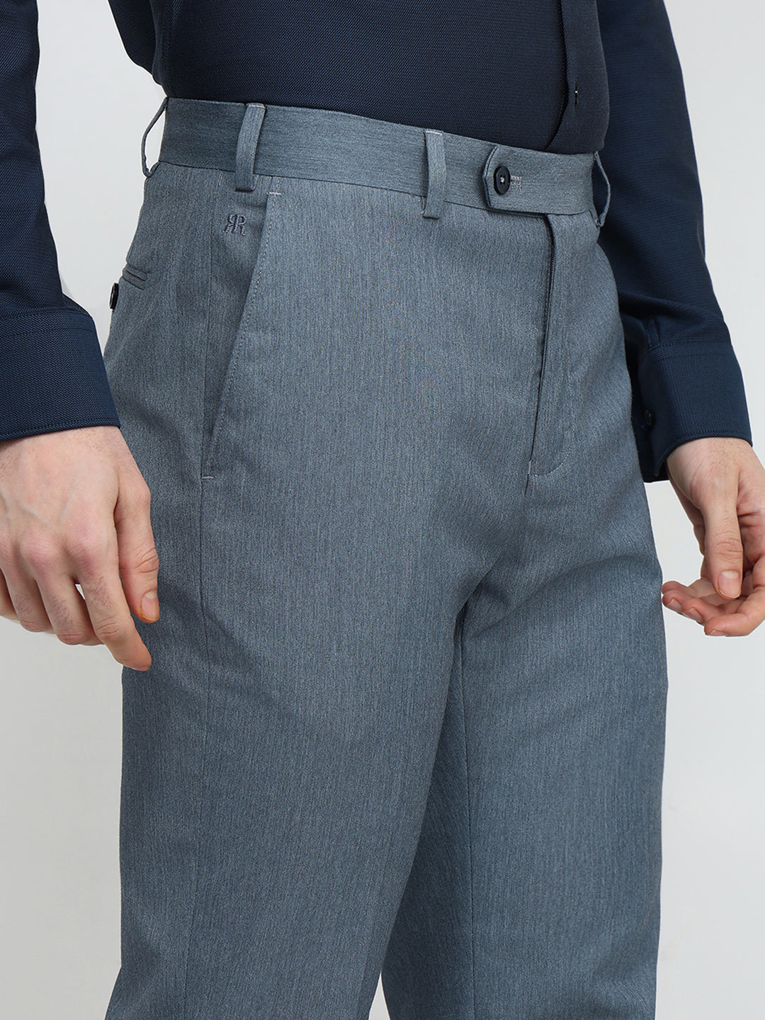 Raymond Men Blue Solid Contemporary Fit Polyester Blend Trouser