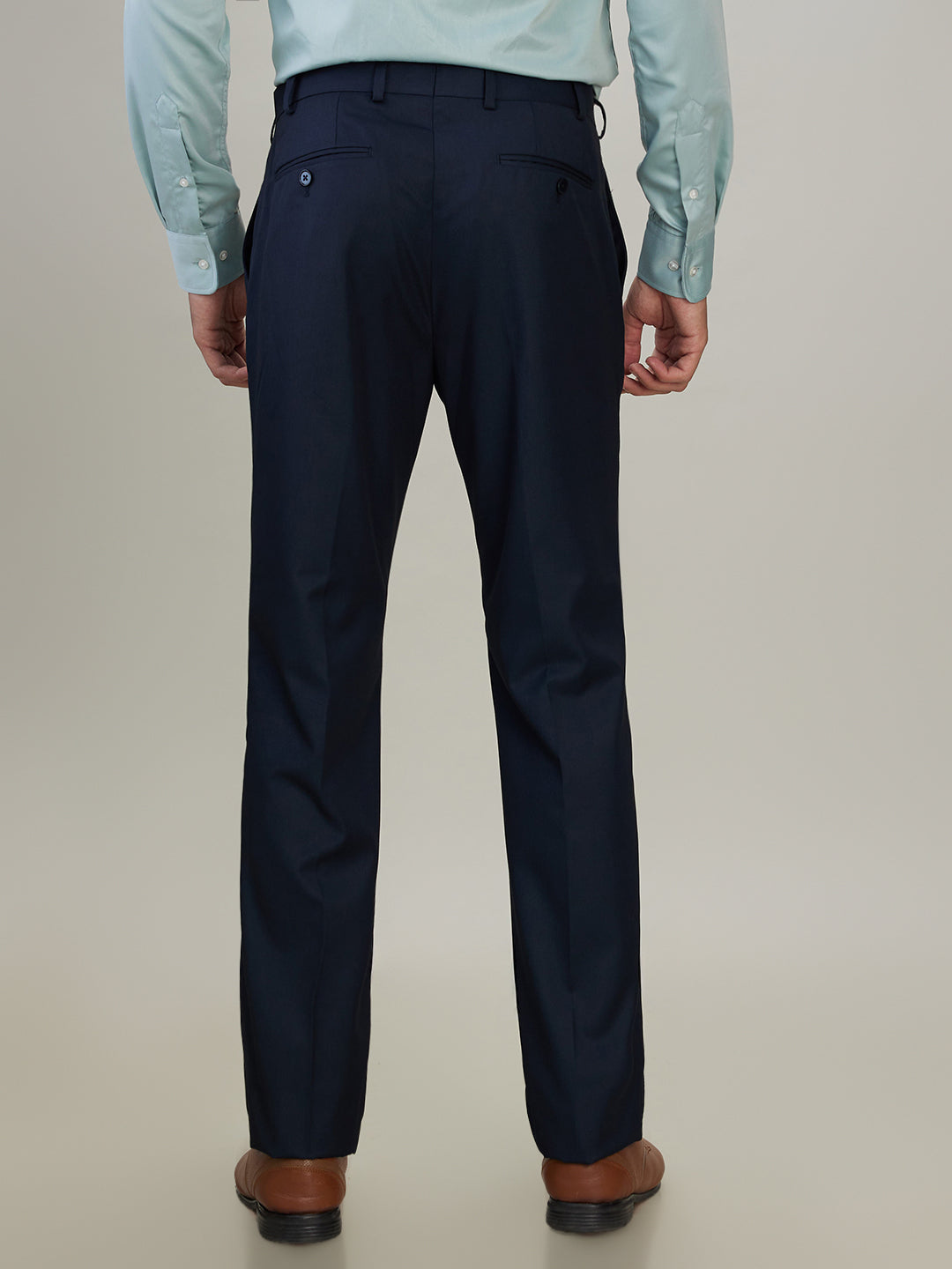Raymond Men Blue Solid Contemporary Fit Polyester Blend Trouser
