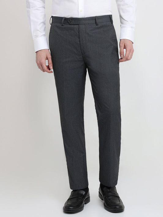 Raymond Men Grey Solid Contemporary Fit Polyester Blend Trouser