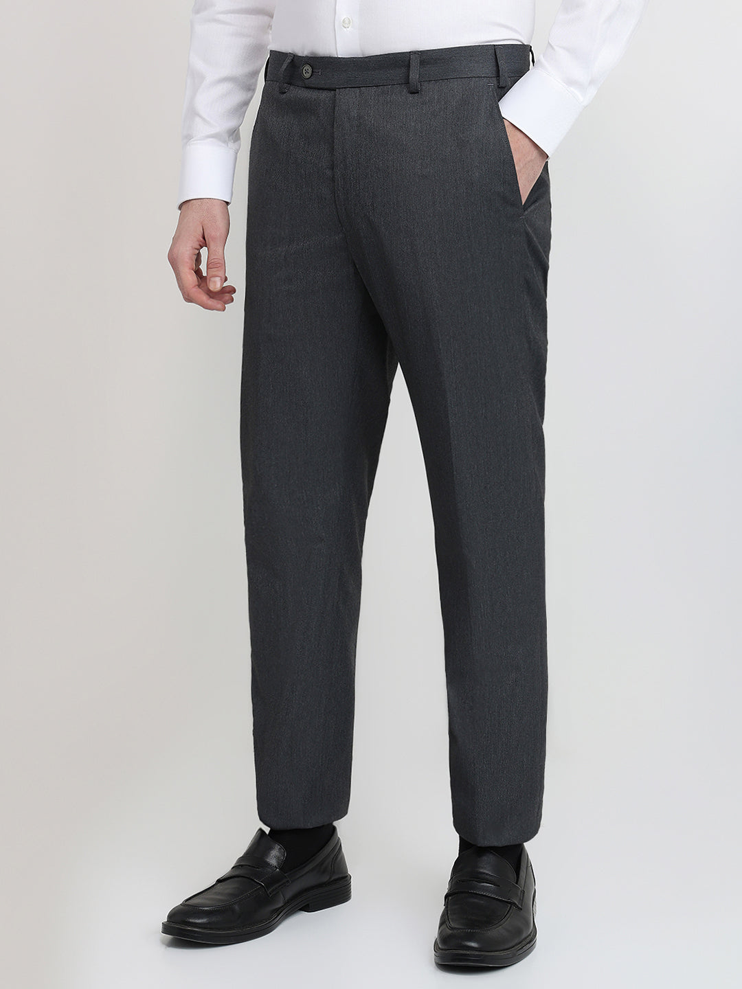 Raymond Men Grey Solid Contemporary Fit Polyester Blend Trouser