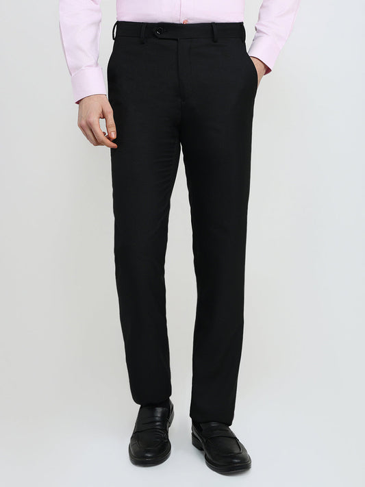 Raymond Men Black Solid Contemporary Fit Polyester Blend Trouser