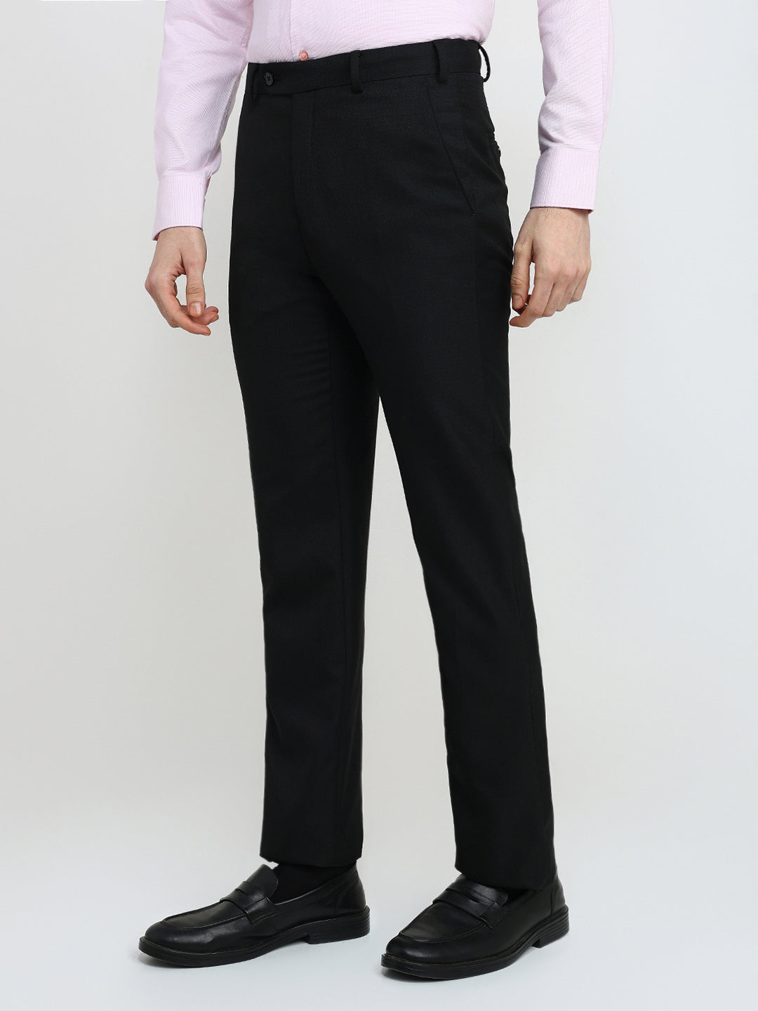 Raymond Men Black Solid Contemporary Fit Polyester Blend Trouser