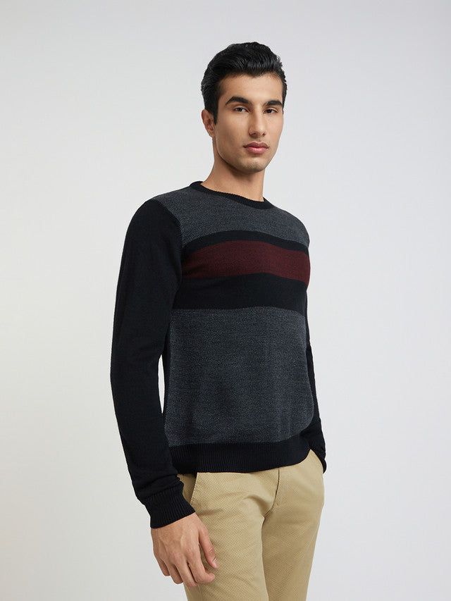 Raymond Men Black Jacquard Acrylic Blend Sweaters