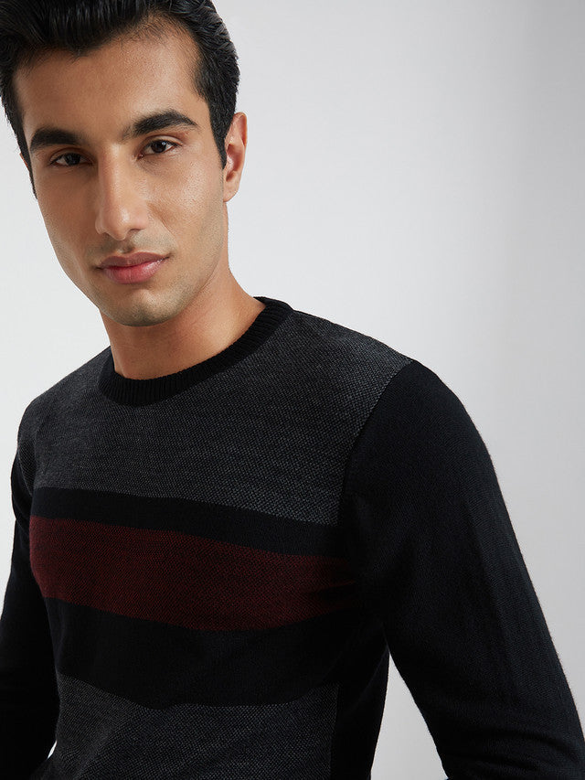 Raymond Men Black Jacquard Acrylic Blend Sweaters