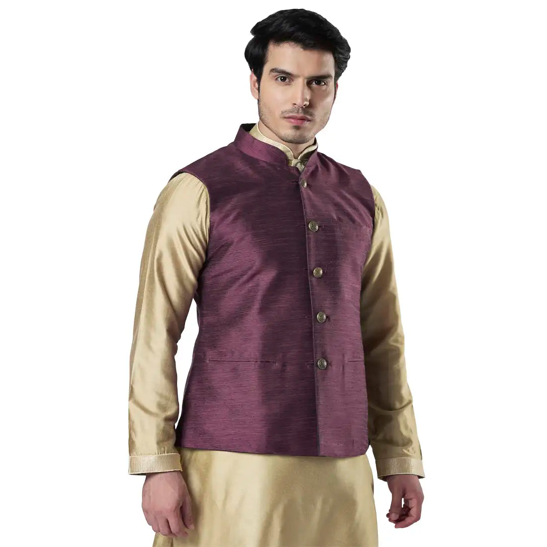 Men Purple Polyester Blend Bundi