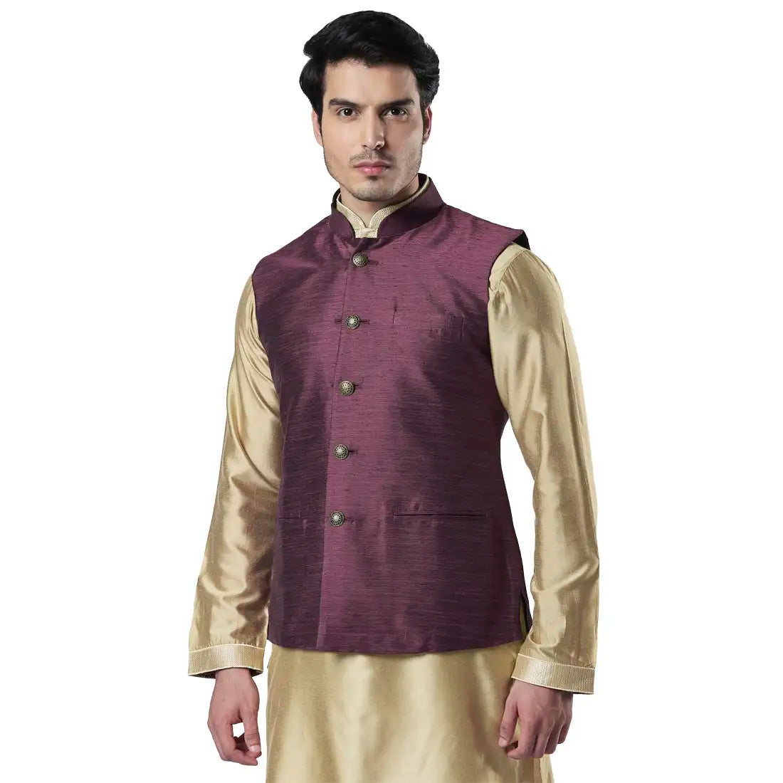 Men Purple Polyester Blend Bundi