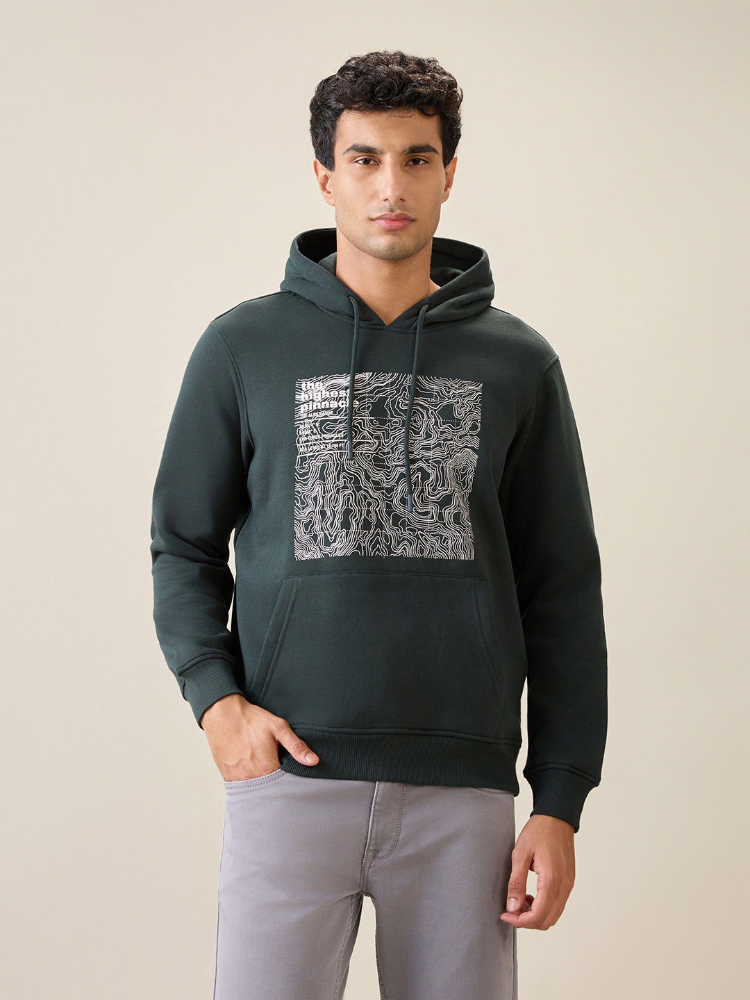 Parx Men Green Graphic Regular Fit Cotton Blend Full Sleeve Sweatshirt