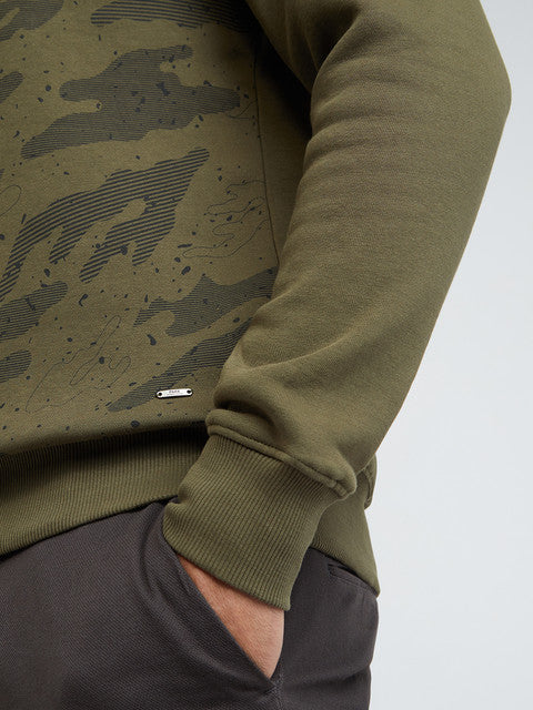 Men Green Regular Fit Print Cotton Polyester Blend Sweatshirts
