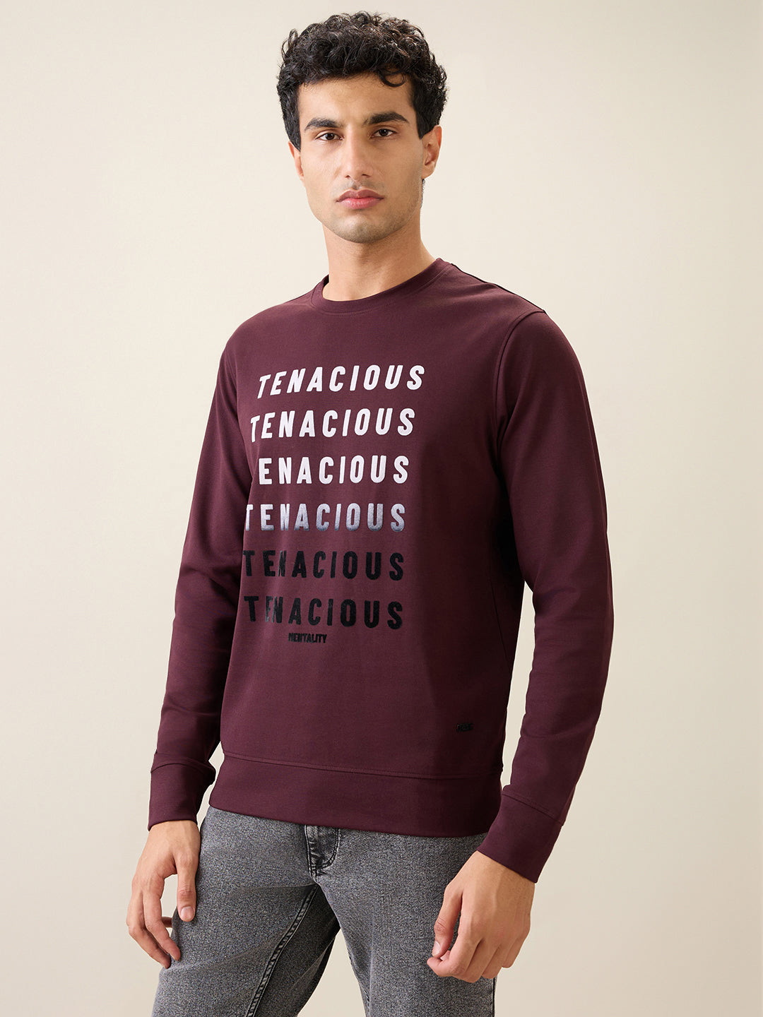 Parx Men Purple Graphic Regular Fit Cotton Blend Full Sleeve Round Neck Collar Sweatshirt