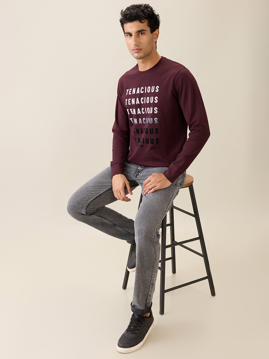 Parx Men Purple Graphic Regular Fit Cotton Blend Full Sleeve Round Neck Collar Sweatshirt