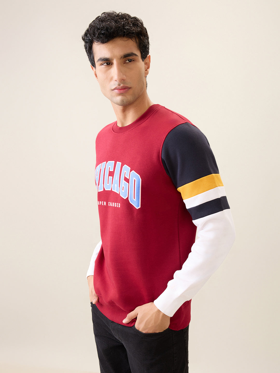 Parx Men White Printed Regular Fit Cotton Blend Full Sleeve Round Neck Collar Sweatshirt