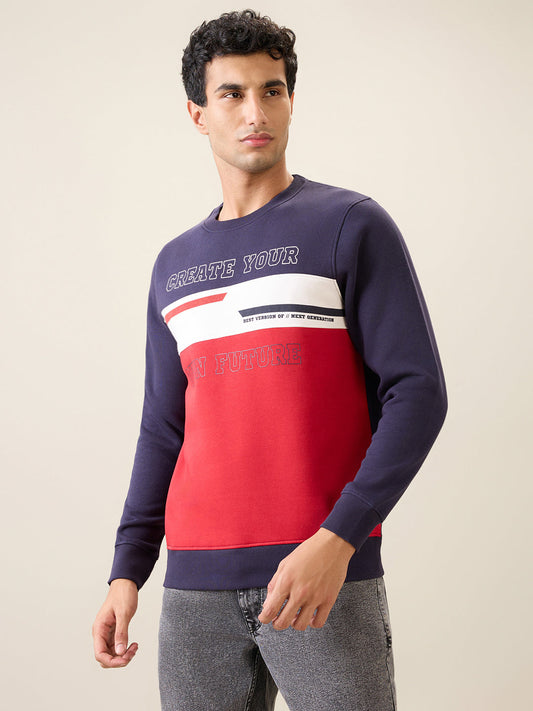 Parx Men Blue Cut & Sew Regular Fit Cotton Blend Full Sleeve Round Neck Collar Sweatshirt